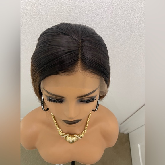 12” Ombré T1B/4 Brown, Bob Cut Lacefront Wig - Picture 3 of 13